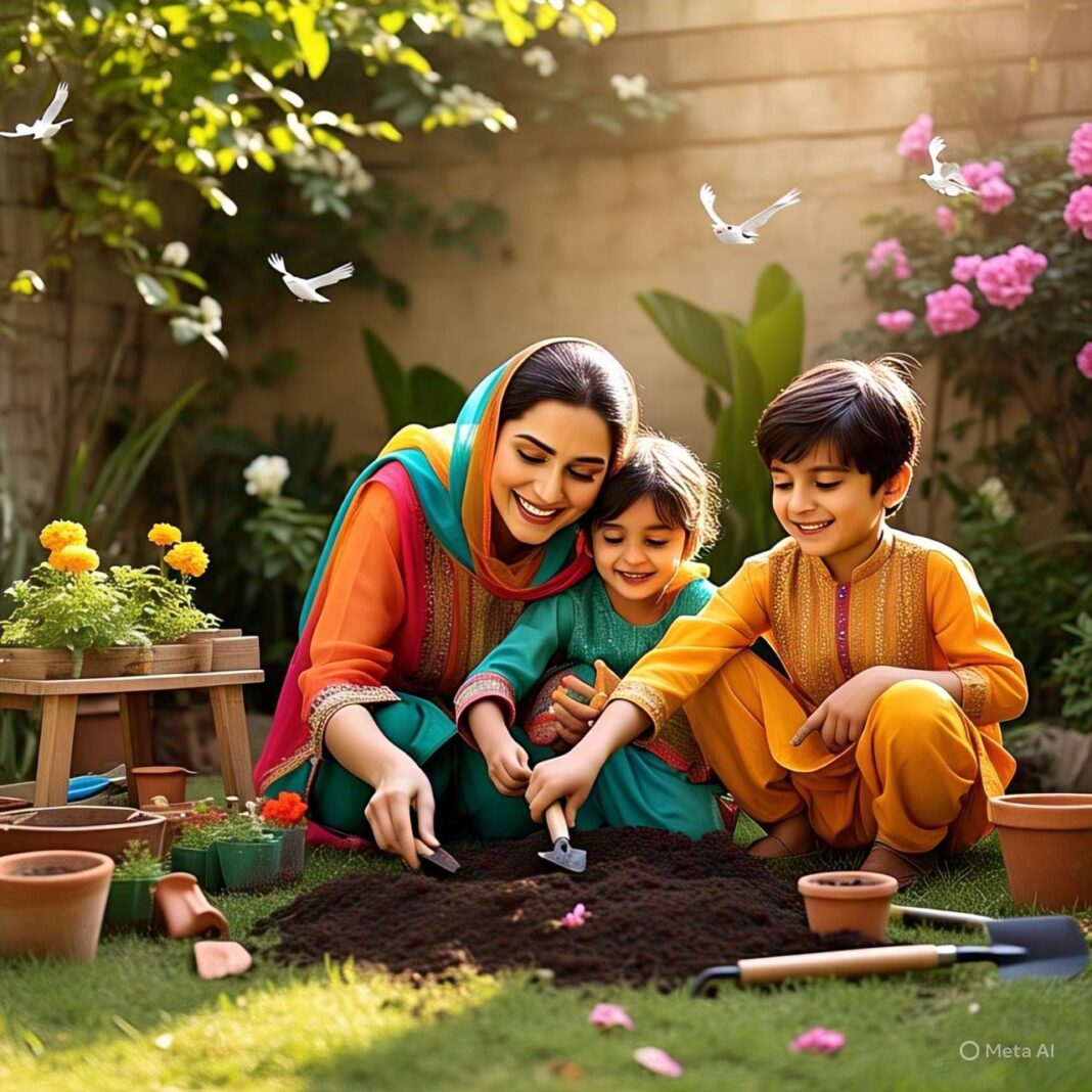 children planting