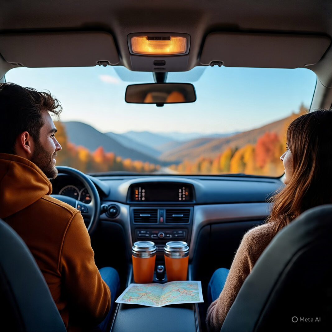 Scenic view of Blue Ridge Parkway with autumn foliage during a road trip Scenic view of Blue Ridge Parkway with autumn foliage during a road trip