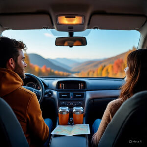 Scenic view of Blue Ridge Parkway with autumn foliage during a road trip